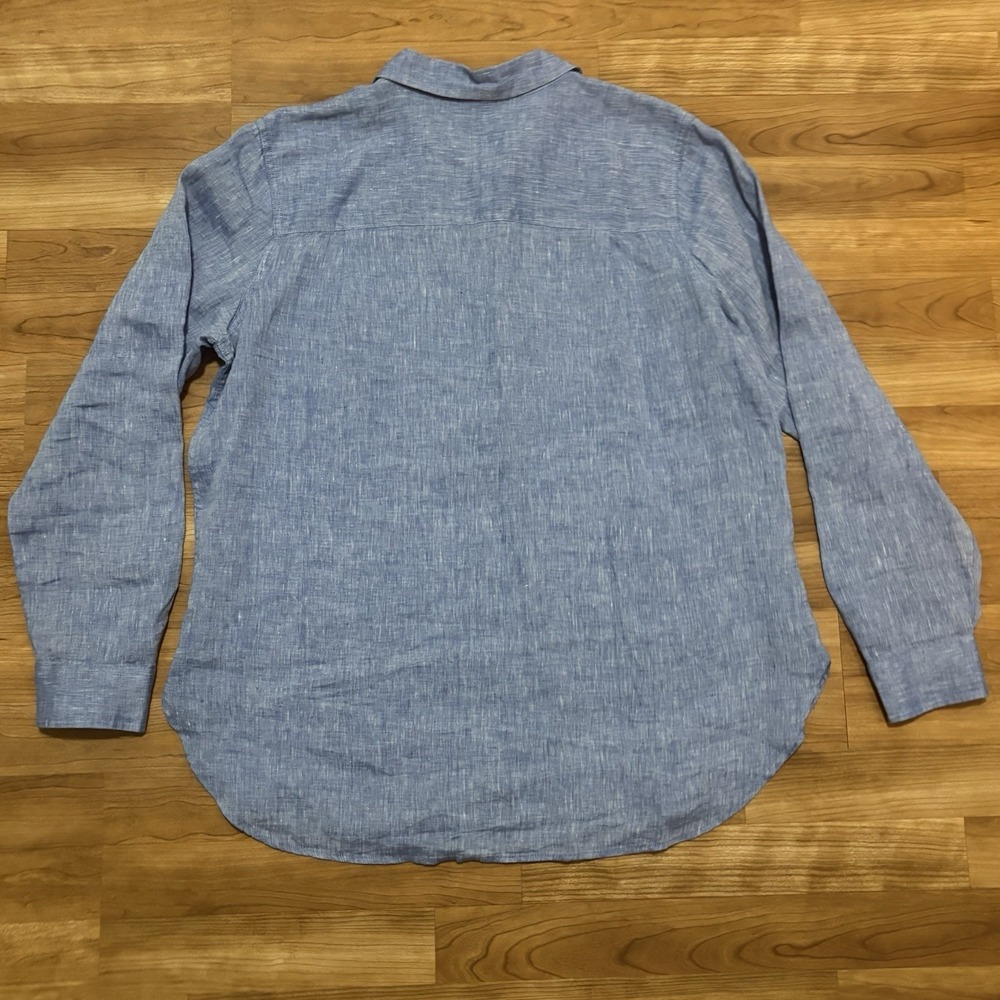 Light Blue Linen Button-Up Shirt - Women's Classic Long Sleeve - Picture 5 of 5